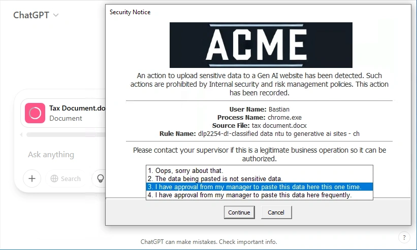 Endpoint DLP platform screenshot